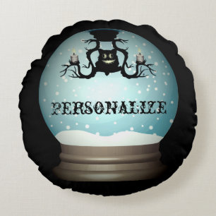 Schwarzer Katzenfall Kronleuchter Herbstschneekuge Rundes Kissen