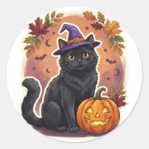 Schwarzer Katzenhexenhut Halloween-Aufkleber