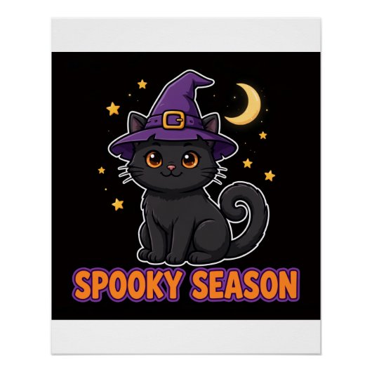 Schwarzer Katzenhexenhut Halloween Poster (Vorderseite)