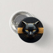 Schwarzer Katzenkopf mit goldenem Tropfendesign 🐈 Button (Vorne & Hinten)