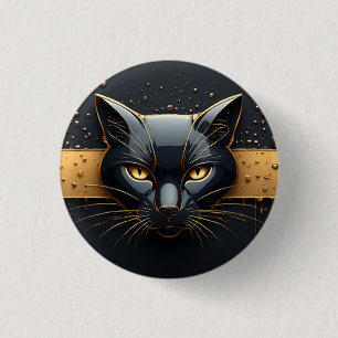 Schwarzer Katzenkopf mit goldenem Tropfendesign 🐈 Button