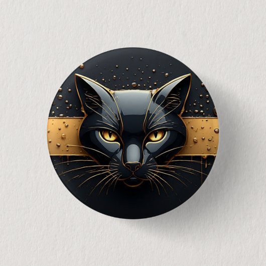 Schwarzer Katzenkopf mit goldenem Tropfendesign 🐈 Button (Vorderseite)