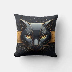 Schwarzer Katzenkopf mit goldenem Tropfendesign 🐈 Kissen