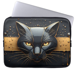 Schwarzer Katzenkopf mit goldenem Tropfendesign 🐈 Laptopschutzhülle