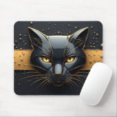 Schwarzer Katzenkopf mit goldenem Tropfendesign 🐈 Mousepad (Mit Mouse)