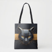 Schwarzer Katzenkopf mit goldenem Tropfendesign 🐈 Tasche (Vorderseite)