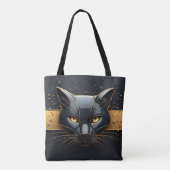 Schwarzer Katzenkopf mit goldenem Tropfendesign 🐈 Tasche (Rückseite)