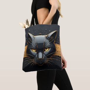Schwarzer Katzenkopf mit goldenem Tropfendesign 🐈 Tasche