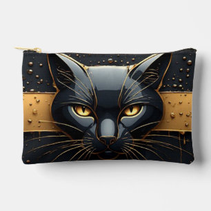 Schwarzer Katzenkopf mit goldenem Tropfendesign 🐈 Zubehörtasche
