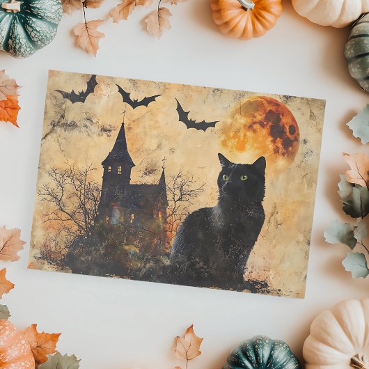 Schwarzer Katzenmond Vintage Halloween Decoupage Seidenpapier