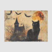 Schwarzer Katzenmond Vintage Halloween Decoupage Seidenpapier (Vorderseite)