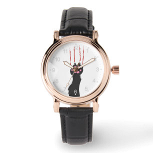 Schwarzer Katzenpappdruck - Farbe auswählen Armbanduhr