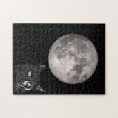 Schwarzer Katzenschatten Vollmond Puzzle (Horizontal)