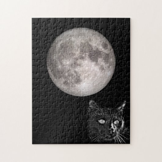 Schwarzer Katzenschatten Vollmond Puzzle (Vertikal)