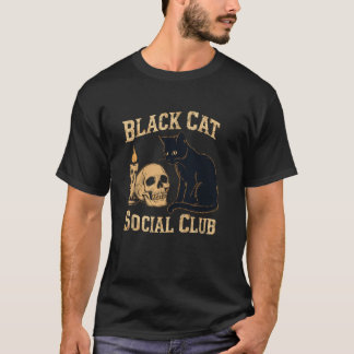 Schwarzer Katzensozialclub Lustiger Halloween-Katz T-Shirt
