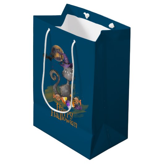 Schwarzer Katzentrick oder Wasserfarbe Mittlere Geschenktüte (Vorderseite Schrägansicht)