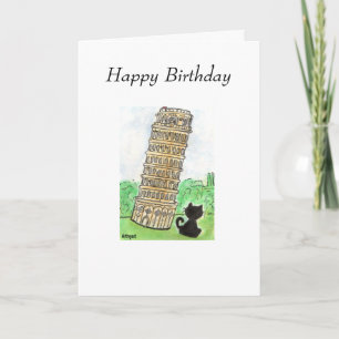 SCHWARZER KATZLEANTURM DER PISA BIRTHDAY CARD KARTE