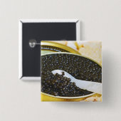 Schwarzer Kaviar und Löffel Perlmutt Button (Vorne & Hinten)