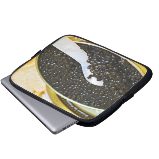 Schwarzer Kaviar und Löffel Perlmutt Laptopschutzhülle (Vorne Knopf)