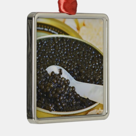 Schwarzer Kaviar und Löffel Perlmutt Ornament Aus Metall (Rechts)