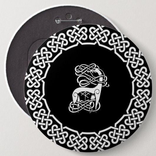 Schwarzer Keltischer/Nordischer Hirsch Button (Vorne & Hinten)
