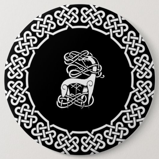 Schwarzer Keltischer/Nordischer Hirsch Button (Vorderseite)