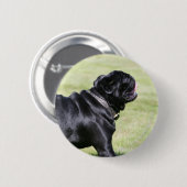 Schwarzer keuchender Mops beim Gehen Button (Vorne & Hinten)