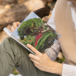 Schwarzer Kiefer und roter japanischer Ahornbaum Notizblock