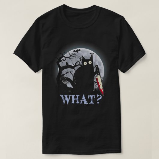 Schwarzer Killer Katze Kostüm Halloween mit Knife  T-Shirt (Design vorne)