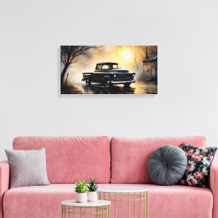Schwarzer klassischer Vintage-Pickup-Truck 1957 Leinwanddruck