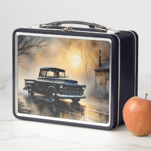 Schwarzer klassischer Vintage-Pickup-Truck 1957 Metall Brotdose