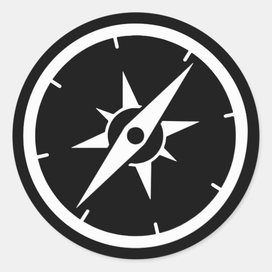 Schwarzer Kompass Runder Aufkleber (Vorderseite)