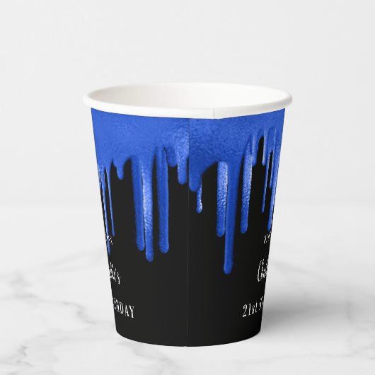 Schwarzer Königsblauer Glitzer Tropfen Monogramm Pappbecher (Rechts)