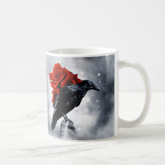 Schwarzer Krähen-Raben-Rosen-Vogel-gotische Kaffeetasse