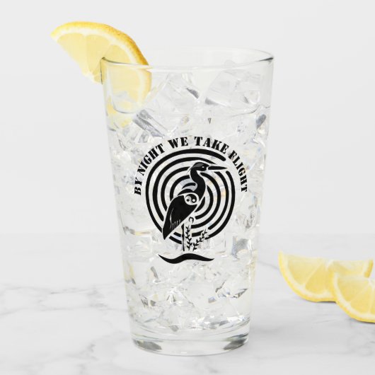 Schwarzer Kranich Stehend in der Silhouette Wasser Glas (Vorderseite Ice)
