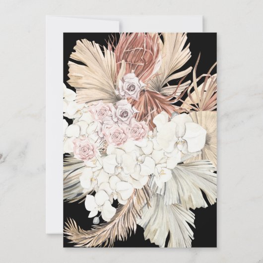 Schwarzer Kranz Pampas Grass Floral Dschungel Hoch Einladung (Rückseite)