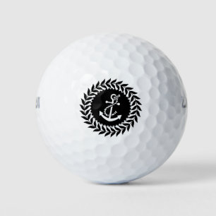 Schwarzer Kranz und weißer Nautikanker Golfball