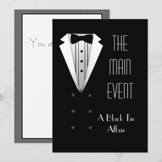 Schwarzer KrawatteTuxedo Einladung (Vorne/Hinten)