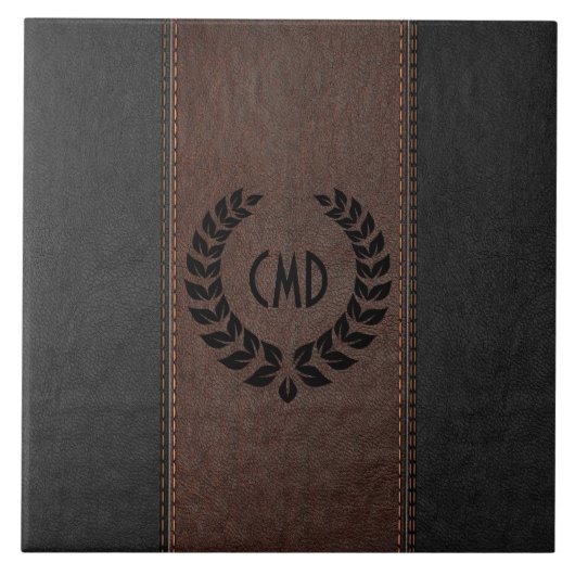 Schwarzer Kronenbraun und schwarz geheftes Leder Fliese (Vorderseite)