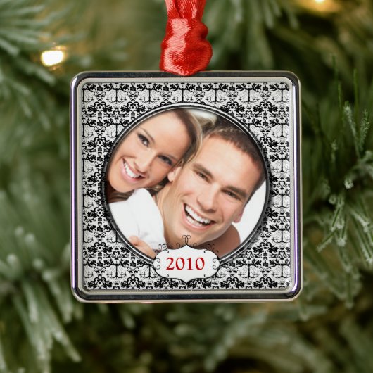 Schwarzer Kronleuchter Damask Foto Weihnachtsschmu Silbernes Ornament (Baum)