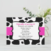 Schwarzer Kuh-Druck u. Pink-Band-Einladung Einladung (Stehend Vorderseite)