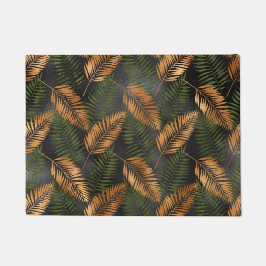 Schwarzer Kupfer Brown Palm Tree Leaf Glam Tropisc Fußmatte (Vorderseite)