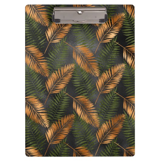 Schwarzer Kupfer Brown Palm Tree Leaf Glam Tropisc Klemmbrett (Vorderseite)