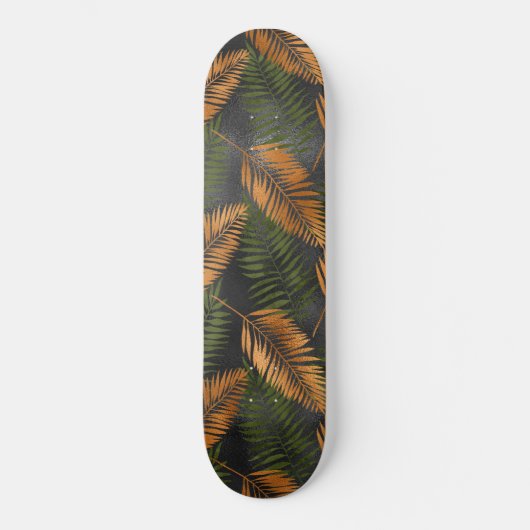 Schwarzer Kupfer Brown Palm Tree Leaf Glam Tropisc Skateboard (Vorderseite)