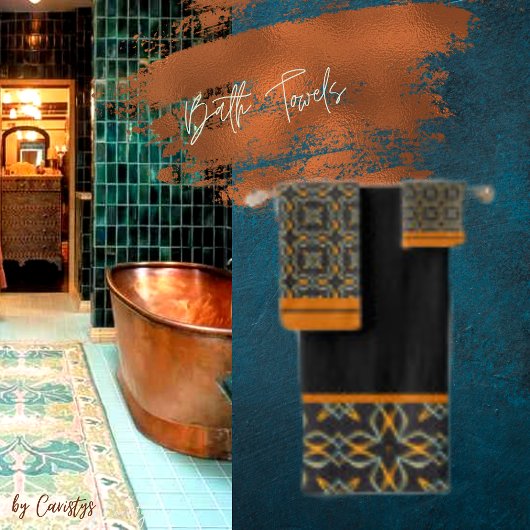 Schwarzer Kupfersilber Badhandtuch Set