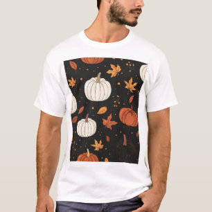Schwarzer Kürbis und gepolstertes Blatt T-Shirt
