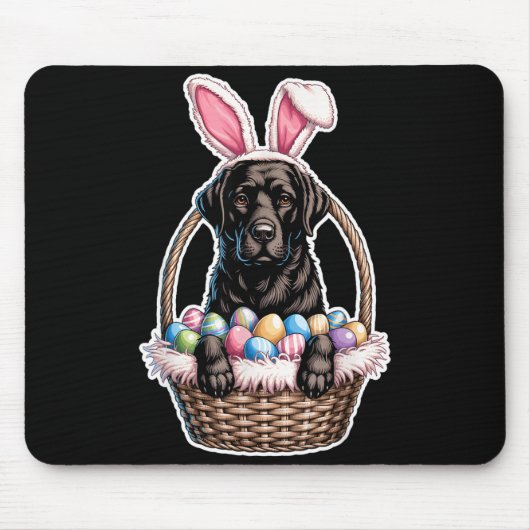 Schwarzer Lab Easter Bunny Hund im Korb Lustig Mousepad (Vorne)