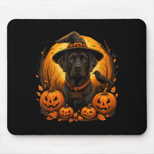 Schwarzer Lab Halloween Hexenhut Labrador Hund Kür Mousepad (Vorne)
