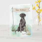 Schwarzer Lab Hund unter Geburtstagszeichen Karte (Gelbe Blume)