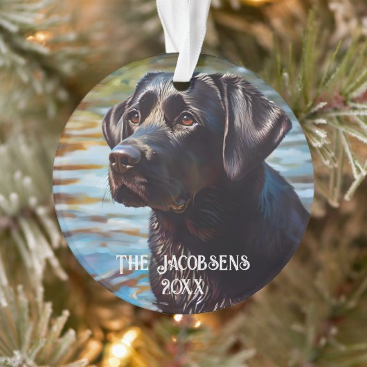 Schwarzer Lab im Wasser Ornament (Baum)